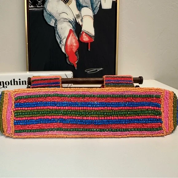 ANTONIO MELANI Beaded Tote w/ Bamboo Handles NWOT - Picture 6 of 12